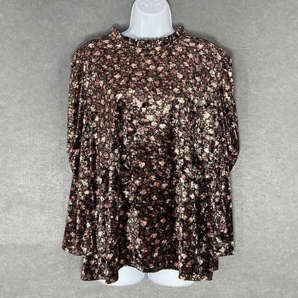 CeCe Top Women's 3X Ditsy Floral Velvet‎ Stretch Mock Neck Prairie Cottagecore - Picture 1 of 13